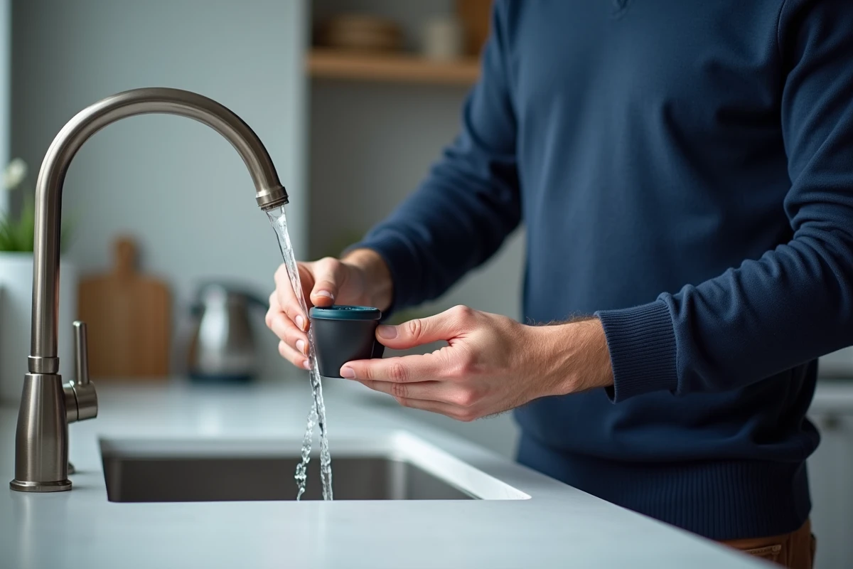 Homme rinçant une dosette Senseo réutilisable sous le robinet pour en assurer l'entretien quotidien