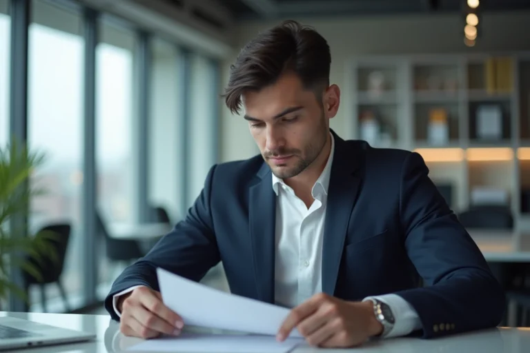Jeune homme confiant en costume dans un bureau moderne